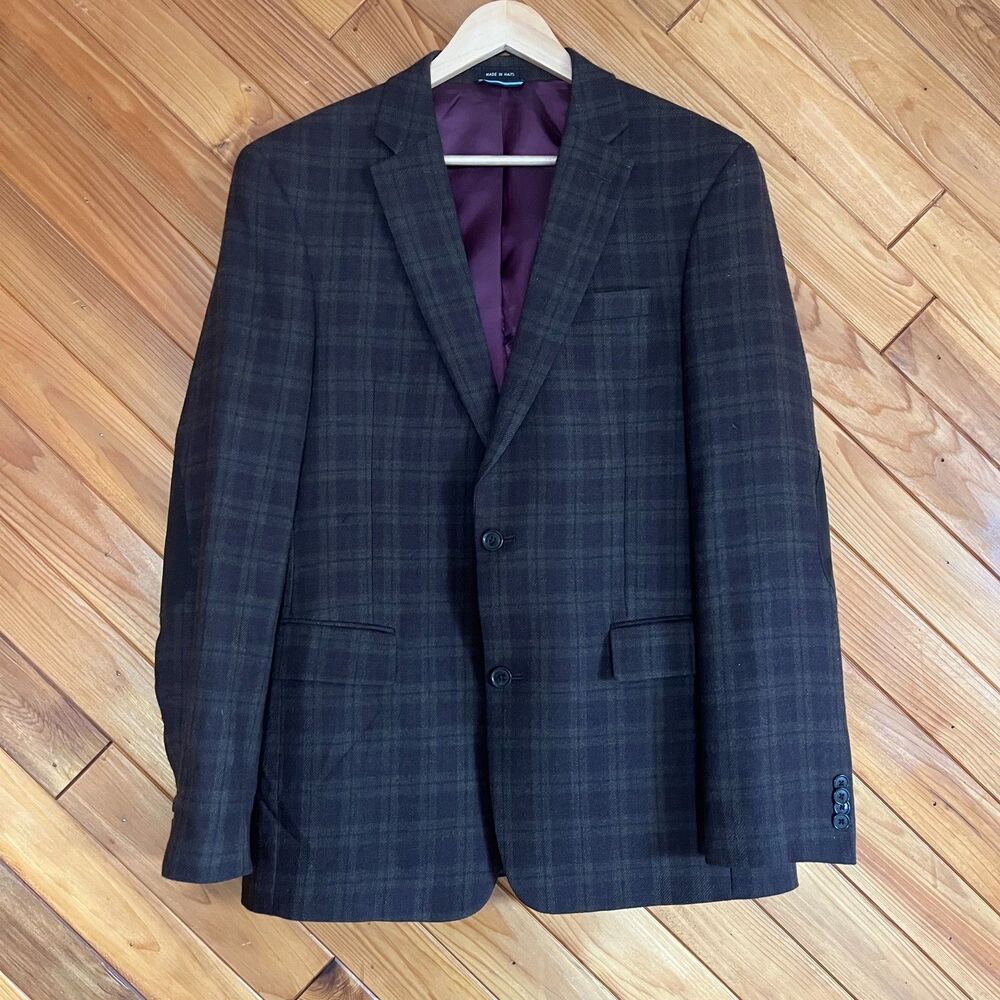 Vintage Tommy Hilfiger Brown Plaid Wool Blazer Sports Coat